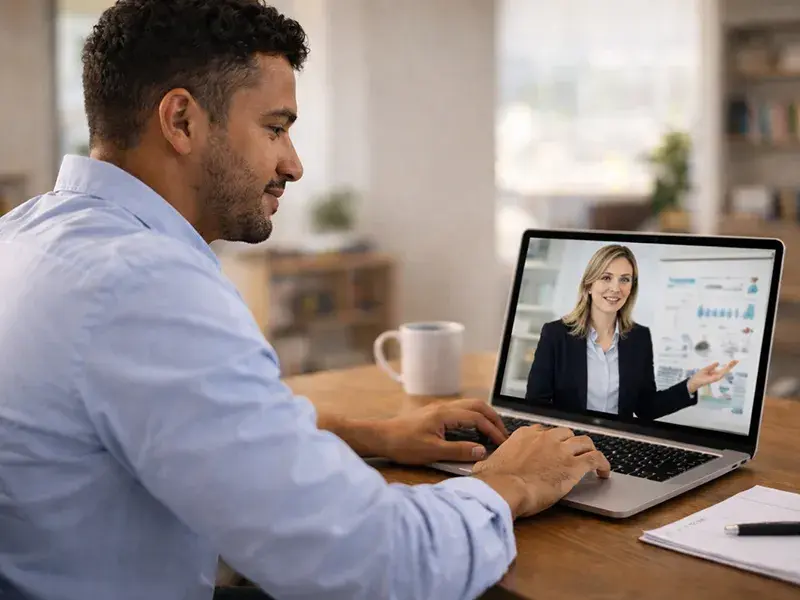 Estudiante de la Maestría en Gerencia de Organizaciones de Salud en clases virtuales